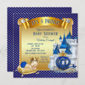 Blue Gold Prince Baby Shower Einladungen (Vorne/Hinten)