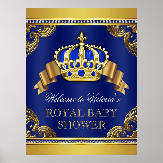 Blue Gold Prince Baby Shower Signs Poster (Vorne)