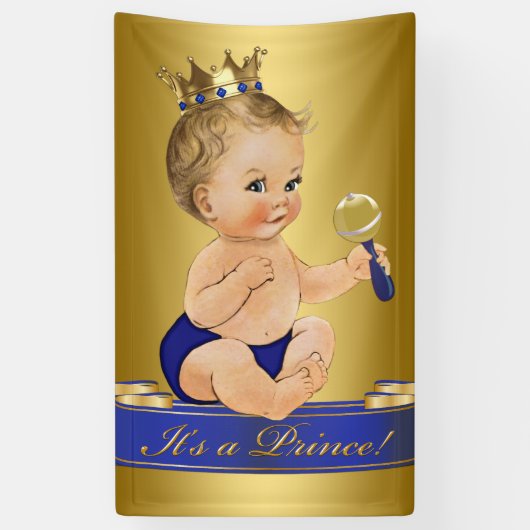 Blue Gold Prince Boy Baby Dusche Banner (Vertikal)