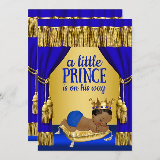 Blue Gold Prince Ethnic Baby Shower Einladungen (Vorne/Hinten)