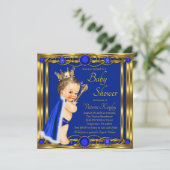 Blue Gold Prince Jewel Baby Dusche Einladung (Stehend Vorderseite)