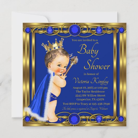 Blue Gold Prince Jewel Baby Dusche Einladung (Vorderseite)