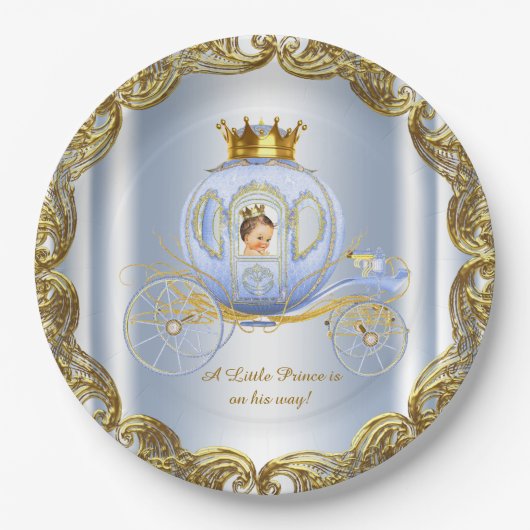 Blue Gold Prince Royal Carriage Prince Baby Dusche Pappteller (Vorderseite)