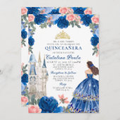 Blue Gold Princess Burg Quinceañera Einladung (Vorne/Hinten)