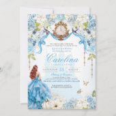 Blue Gold Princess Cinderella Royal Quinceanera Einladung (Vorderseite)
