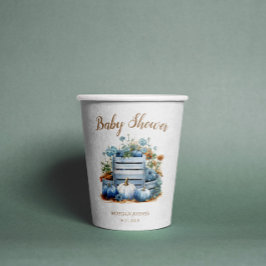 Blue Gold Pumpkin Autumn Baby Showdusche Pappbecher