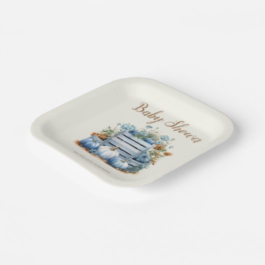 Blue Gold Pumpkin Autumn Baby Showdusche Pappteller (Gewinkelt)