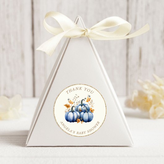 Blue Gold Pumpkin Autumn Baby Showdusche Runder Aufkleber