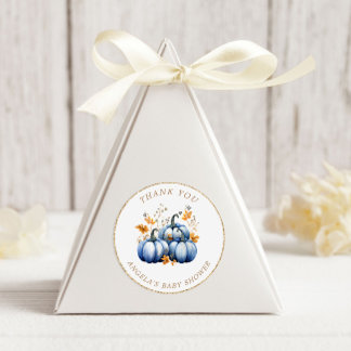 Blue Gold Pumpkin Autumn Baby Showdusche Runder Aufkleber