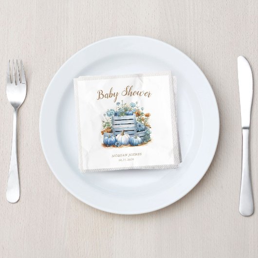 Blue Gold Pumpkin Autumn Baby Showdusche Serviette