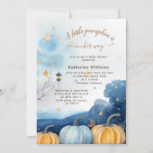 Blue Gold Pumpkin Autumn Baby Shower Einladung (Vorderseite)