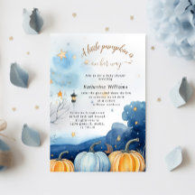 Blue Gold Pumpkin Autumn Baby Shower Einladung