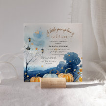 Blue Gold Pumpkin Autumn Baby Shower Einladung