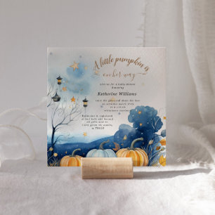 Blue Gold Pumpkin Autumn Baby Shower Einladung