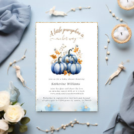 Blue Gold Pumpkin Autumn Baby Shower Einladung