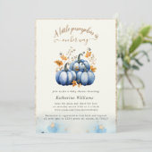 Blue Gold Pumpkin Autumn Baby Shower Einladung (Stehend Vorderseite)