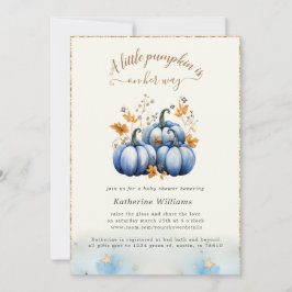 Blue Gold Pumpkin Autumn Baby Shower Einladung