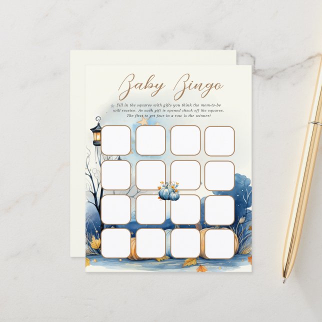 Blue Gold Pumpkin Brautparty Bingo Games (Vorderseite/Rückseite Beispiel)