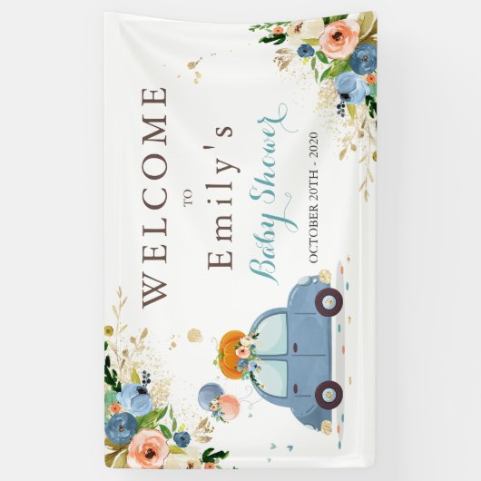 Blue & Gold Pumpkin Drive by Baby Dusche Banner (Vertikal)