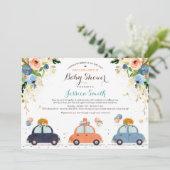 Blue & Gold Pumpkin Drive by Baby Dusche Einladung (Stehend Vorderseite)