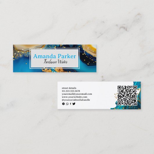 Blue Gold QR Code Social Media Mini Visitenkarte (Vorne/Hinten)