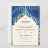 Blue Gold Quatrefoil QR Code Sikh Hochzeit Einladung (Vorderseite)