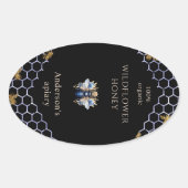 Blue Gold Queen Bee Honey Jar Label Ovaler Aufkleber (Vorderseite)