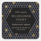 Blue Gold Queen Bee Honey Jar Label Quadratischer Aufkleber (Vorderseite)