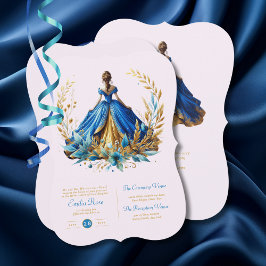 Blue Gold Quinceanera Dress Zeremonie Empfang Einladung