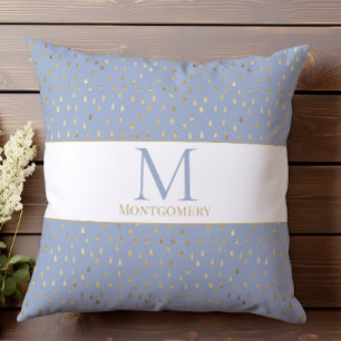 Blue Gold Raindrop Modern Trendy Monogram Kissen