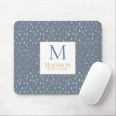 Blue Gold Raindrop Modern Trendy Monogram Mousepad (Mit Mouse)