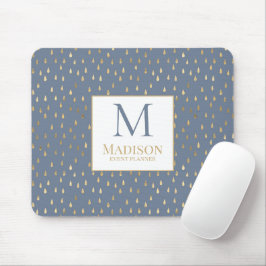Blue Gold Raindrop Modern Trendy Monogram Mousepad