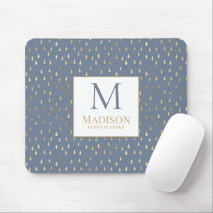 Blue Gold Raindrop Modern Trendy Monogram Mousepad