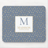 Blue Gold Raindrop Modern Trendy Monogram Mousepad (Vorne)