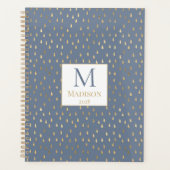 Blue Gold Raindrop Modern Trendy Monogram Planer (Vorderseite)