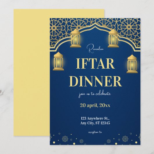 Blue Gold Ramadhan Iftar Abendessen Einladung (Vorne/Hinten)