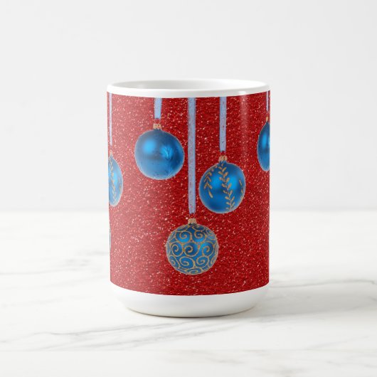 Blue Gold Red Glitzer Frohe Weihnachtsbaumbläschen Kaffeetasse (Mittel)