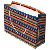 Blue Gold Red Mexican Sarape Große Geschenktüte (Rückseite Schrägansicht)