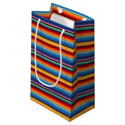 Blue Gold Red Mexican Sarape Kleine Geschenktüte (Vorderseite Schrägansicht)