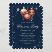 Blue Gold Red Ornaments Christmas Party Einladung (Vorne/Hinten)