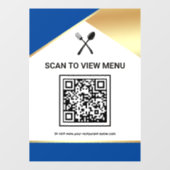 Blue Gold Restaurant Digitales QR-Code-Menü Fensteraufkleber (Blatt)