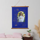 Blue Gold Retro Foto Abschluss Keepake Wandteppich Mit Holzrahmen (Schlafzimmer)