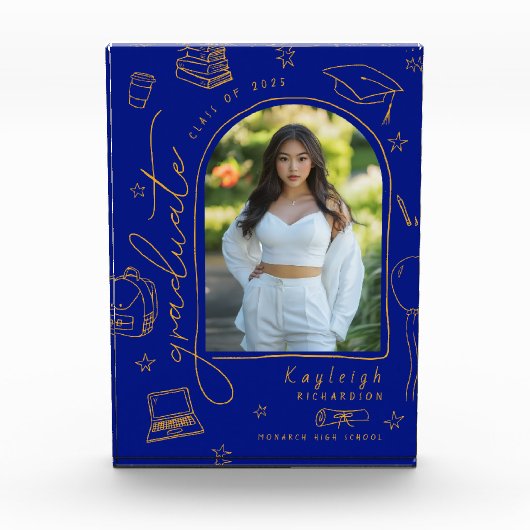 Blue Gold Retro Hand Drain Abschluss Foto Block (Vorderseite)