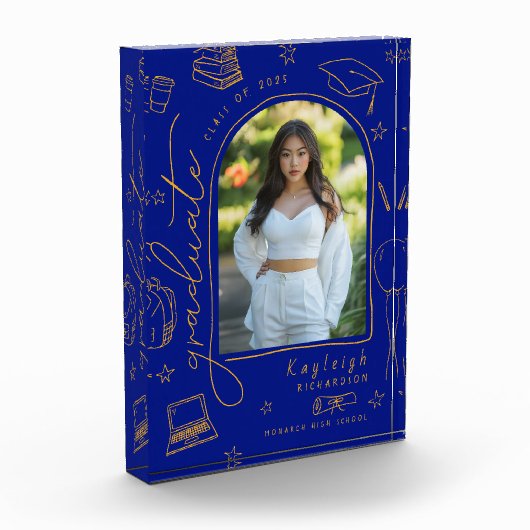 Blue Gold Retro Hand Drain Abschluss Foto Block (Links)