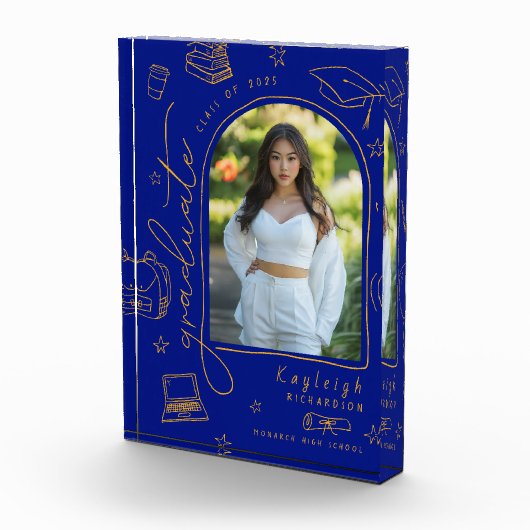 Blue Gold Retro Hand Drain Abschluss Foto Block (Rechts)