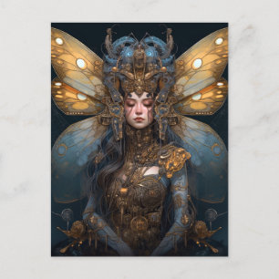 Blue Gold Roboter Techno Fairy Fantasy Art Postkarte