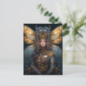 Blue Gold Roboter Techno Fairy Fantasy Art Postkarte (Stehend Vorderseite)