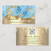 Blue Gold Rose Blume Logo Event Planner QRCode Visitenkarte (Vorne/Hinten)