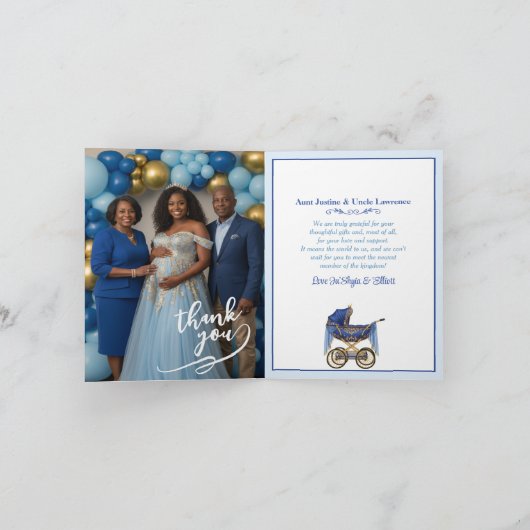 Blue & Gold Royal Baby Showdusche Afrikanische ame Dankeskarte (Innenseite)