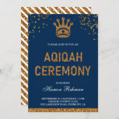 Blue Gold Royal Crown Prince Aqiqah Einladung (Vorne/Hinten)